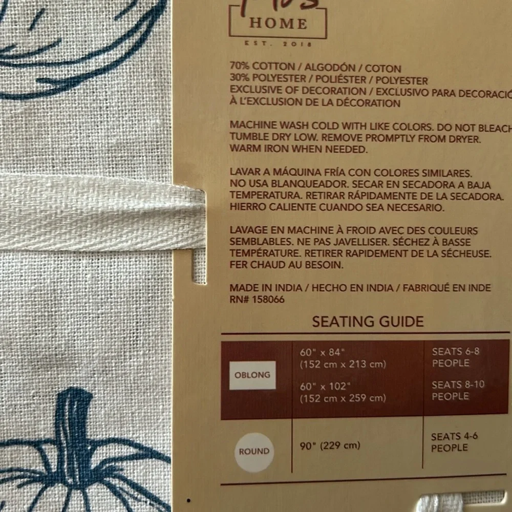 PBS Home New Tablecloth Blue Pumpkins Scalloped Fall Thanksgiving 60”x84”